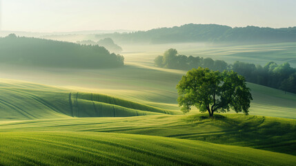 Poster - Calm and peaceful Saxony countryside landscape. Background image. Created with Generative AI technology.