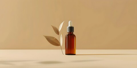 Wall Mural - Mockup of a blank serum bottle on a blonde background. Concept Mockup Design, Serum Bottle, Blank, Blonde Background