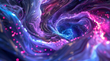 Poster - Vibrant visualization of a spinning galaxy with bright purple and blue hues, highlighting the dynamic motion and energy of the cosmos, artistic and detailed representation