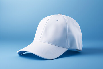 a white baseball cap on a blue background