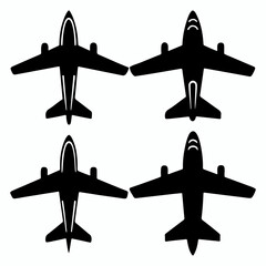 Wall Mural - Set of flying airplane silhouettes. Aviation flat-style vector art depicting aircraft icons.