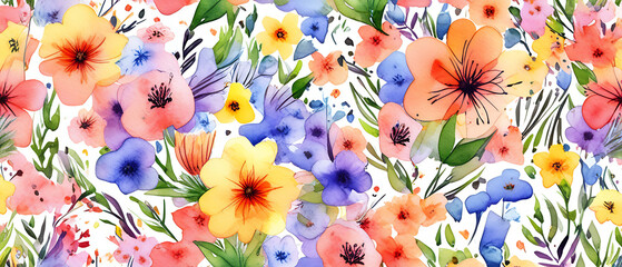 background with colourful watercolour summer flowers