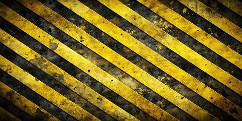 Grungy yellow and black metal background with diagonal stripes ideal for caution or hazard signs.