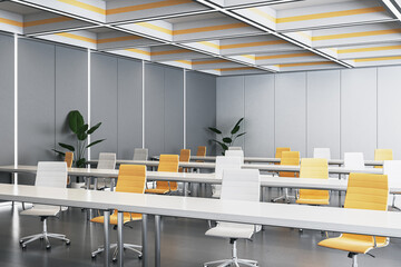 Poster - modern gray lecture hall interior with colorful seats. education concept. 3d rendering.