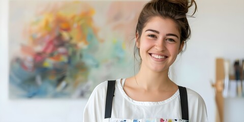 Artist smiles proudly next to finished painting ready for shipping. Concept Proud Artist, Finished Painting, Shipping, Artwork, Smiling