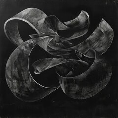 Poster - A black surface is covered in white chalk drawing, featuring several intertwined, curved lines forming an abstract pattern