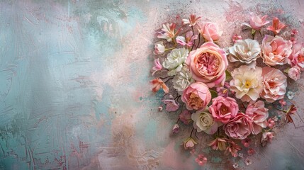 a painting of a heart shaped arrangement of flowers