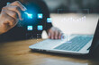 © Oatakoi - Corporate strategy for finance, operations, sales, marketing.Analyst working with Business Analytics and Data Management System on computer, make a report with KPI and metrics connected to database.