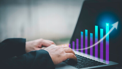 Business analysis, financial investment and technology concept. development to success and growing growth, analyzing financial graph on virtual screen.