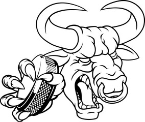 Poster - A bull or Minotaur monster longhorn cow angry mean ice hockey mascot cartoon character.