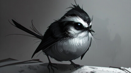 Sticker -   A black-and-white bird perched on paper beside a pen and ink sketch of the same bird