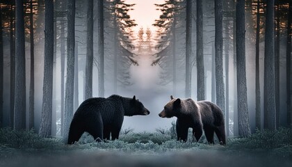 Canvas Print - Bears fighting in the forest