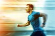 © Konstiantyn Zapylaie - A runner moves with speed and purpose, his motion blurring as he races forward. The background is a bright and colorful abstract of the city