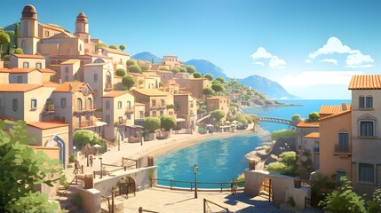 Wall Mural - Panoramic view of the beach in Calvi, Corsica