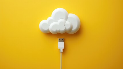 Poster - Cloud computing and network technologies illustrated with cloud icon and cables on yellow background