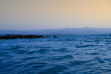 Wall Mural - sea and mountain on sunset.view in cyprus