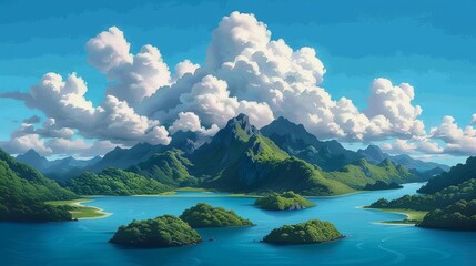 Sticker - Illustrate dreamscapes with swirling clouds, floating islands, and landscapes that evoke a sense of wonder and curiosity. Clean and Clear Color, Realistic Photo, , Minimalism,