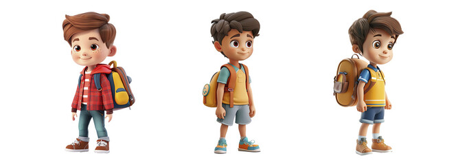 Wall Mural - Cute cartoon boy student set on transparent background. 