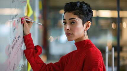 Wall Mural - The woman writing on whiteboard.