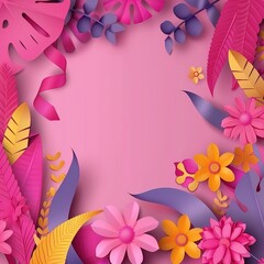 Wall Mural - illustration of pink leaves and flowers with pink ribbon for celebrate breast cancer awareness day background