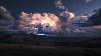 Wall Mural - a bright huge storm cloud with lightning, a thunderous sky.