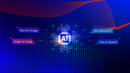 Fototapete - ai tech, artificial intelligence to generate content, text to image, speech, smart ai, using command