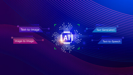 Fototapete - ai tech, artificial intelligence to generate content, text to image, speech, smart ai, using command