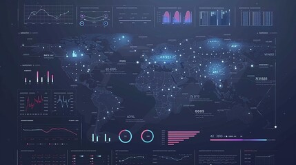 Poster - Futuristic world map with glowing dots and circuit board elements.
