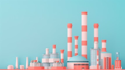 Sticker - Dive into industrial landscapes with illustrations featuring power plants, refineries, and oil drilling platforms set against vibrant urban backdrops. Clean and Clear Color, Realistic Photo, ,