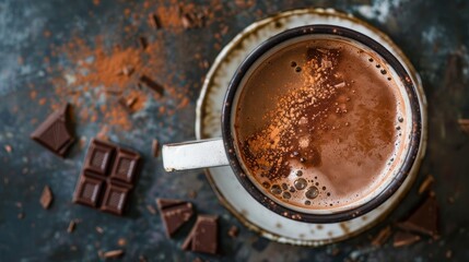 Wall Mural - Homemade hot chocolate in a white enamel mug