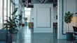 © ArtBox - Modern light office with blank mock up banner on wall