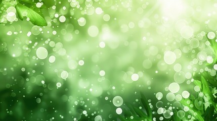 Poster - Abstract green background with white bokeh