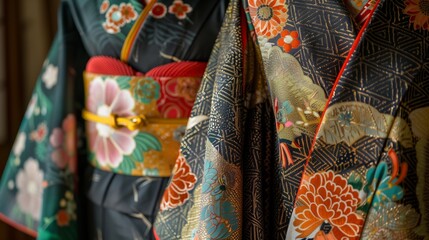 Poster - A traditional Japanese kimono with intricate patterns and vibrant colors exemplifies exquisite craftsmanship.