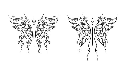 Vector illustration. Two flower butterflies