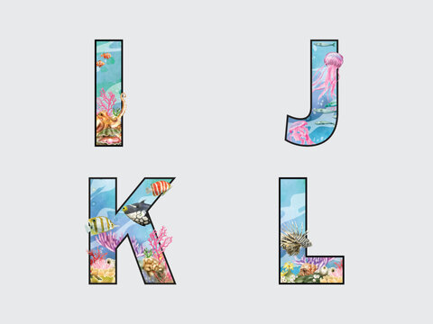 isolated alphabet watercolor sea life
