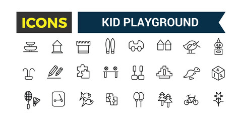 Wall Mural - Kid playground icons set. Outline icons pack. Editable vector line icon set and illustration for web and UI application.