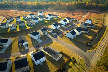 Wall Mural - View from above of densely built residential houses in living area in South Carolina. American dream homes as example of real estate development in US suburbs