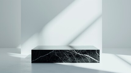 Wall Mural - A black marble table sits in a room with a white wall. Product presentation background