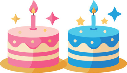 Two colorful birthday cakes with candles, representing a festive celebration and joyful event.