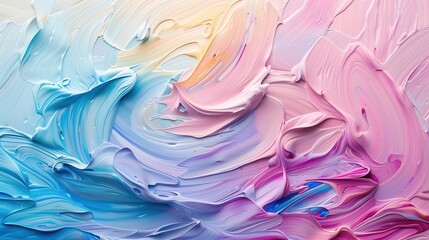 Wall Mural - A painting of a colorful swirl of paint with blue, pink, and yellow colors