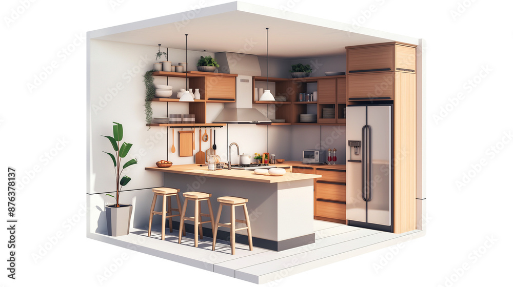 Modern home kitchen interior isometric 3d render Stock Illustration ...
