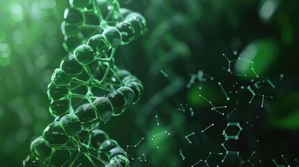 Wall Mural - dna helix with green and gray hexagons on abstract background molecular research concept with copysp