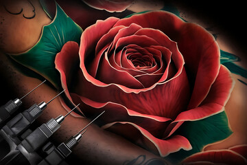 Sticker - red rose on black background