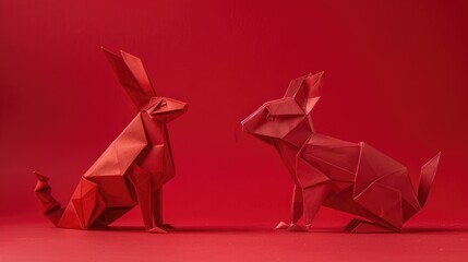 Wall Mural - Dog and rabbit paper origami in a creative Chinese New Year 2018 layout