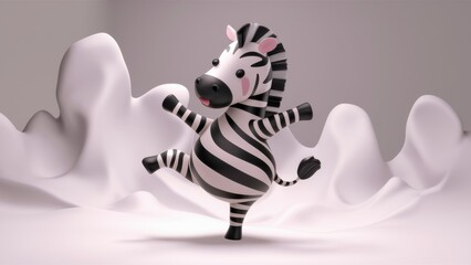 Poster - A zebra standing on its hind legs in a white background, AI