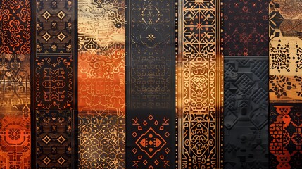 Poster - Geometric textile with intricate patterns and vibrant colors.