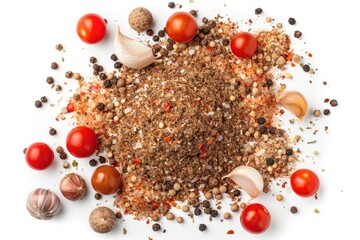 Poster - A collection of spices and tomatoes arranged on a white surface