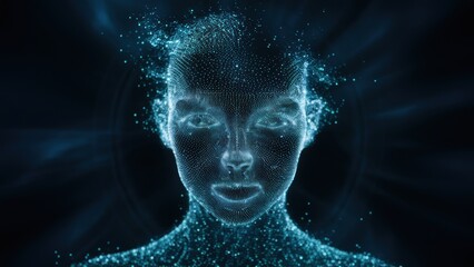 Poster - A woman's face is made up of dots and lines, AI