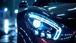 © Nicat - A close-up of a supercar's LED headlight with empty space.