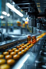 Fototapete - A photograph of oranges being transported on a conveyor belt